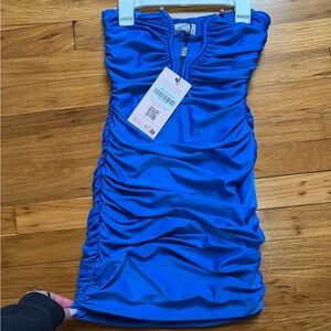 Oh Polly Cobalt Blue Ruched Dress
